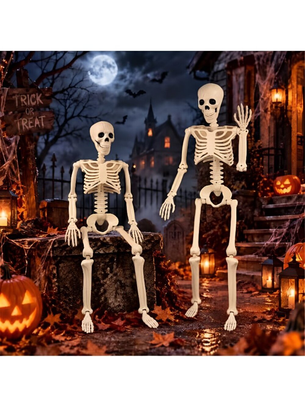 2 Pack 36" Halloween Posable Skeletons, 3 FT Halloween Skeleton Decorations